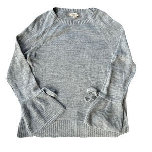 Ann Taylor LOFT Womens Sz S Sweater Metallic Gray Sparkle Holiday Bell Sleeve